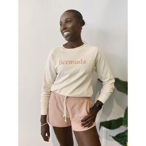 MATE THE LABEL VINTAGE PULLOVER SWEATSHIRT BERMUDA WORD GRAPHIC BONE SZ XL